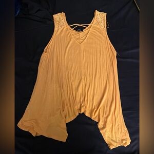 Women’s Ambiance shark bite bottom tank with cross cross chest and lace in 2x